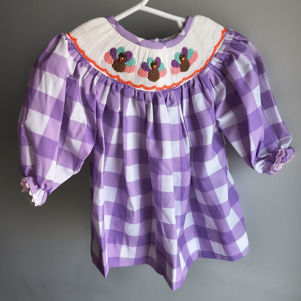 Vintage/ Boutique Purple Checkered Smocked Dress Size 3m